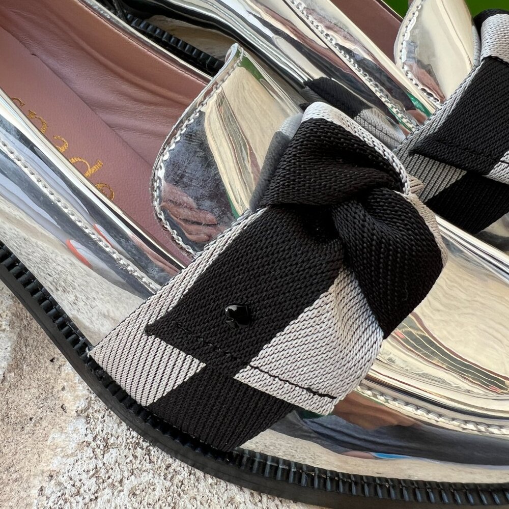 Kate Spade Leandra Heel Loafers Silver Mirror 8 M NEW NWT - Picture 9 of 10